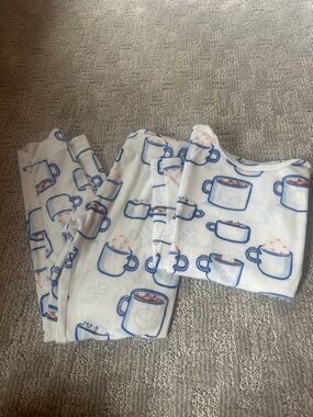 Cozy Hot Cocoa Print Kids Pajamas Set - White & Blue, size 10